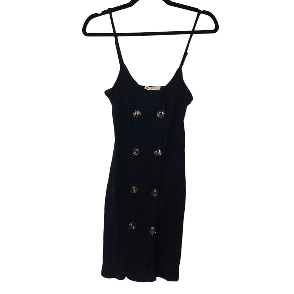 Heart Hips | Black Ribbed Bodycon Dress w/ Turtoise Shell Buttons Size Medium